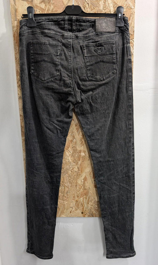 Armani Jeans Womens W29 Skinny Denim Black Grey Logo Stretch Texture Zipper Fly