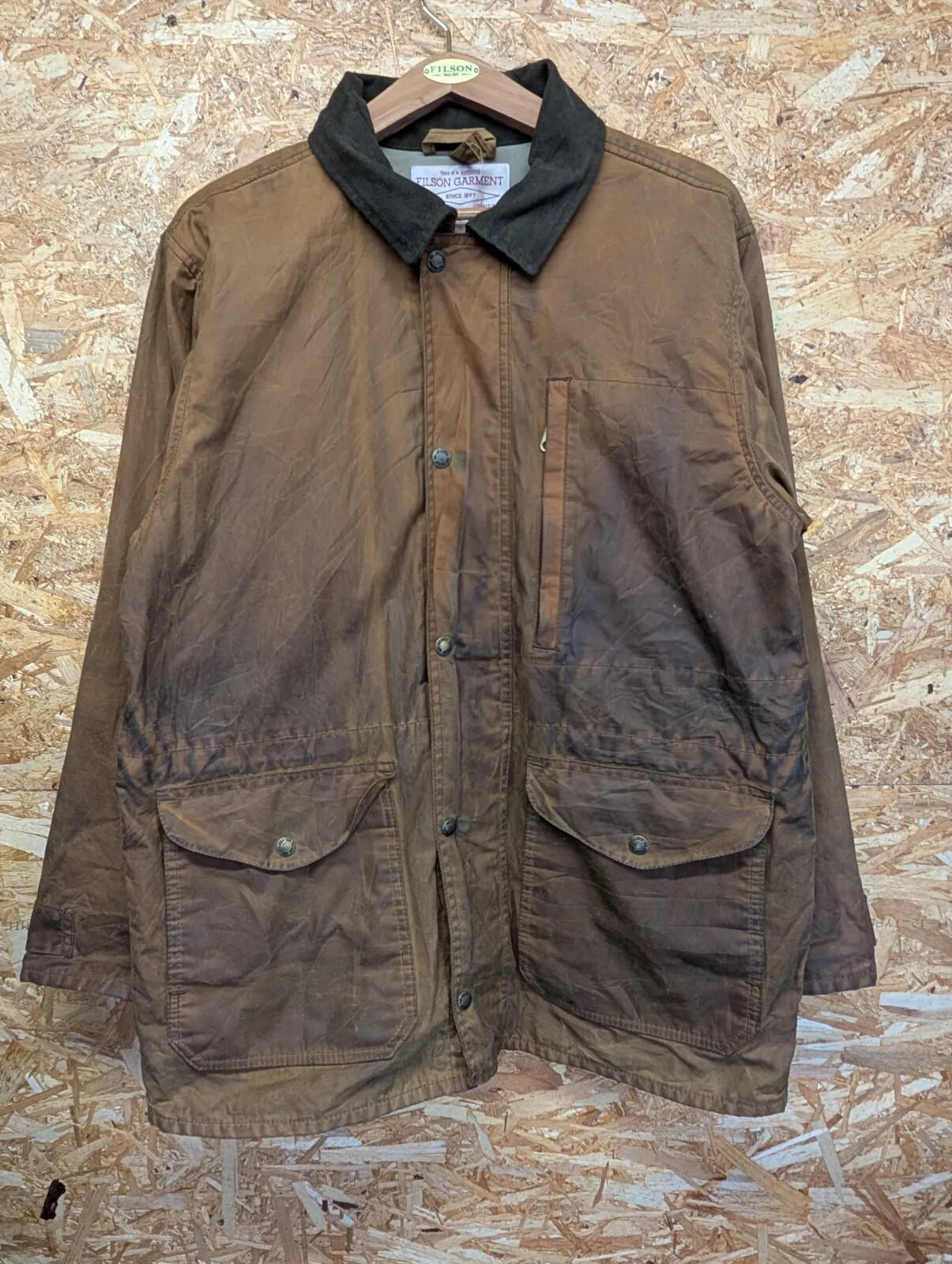 Filson Cover Cloth Mile Marker Coat Mens Large 10023 Waxed Field Jacket Brown