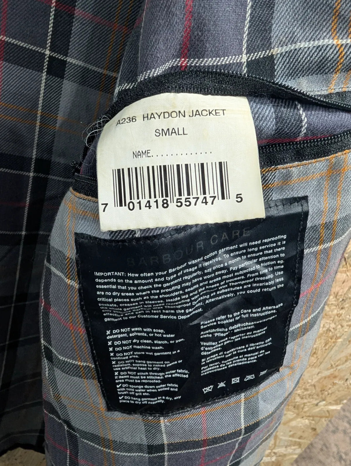 Barbour Haydon Wax Jacket Men Small Black A236 Utility Chore Cord Collar England