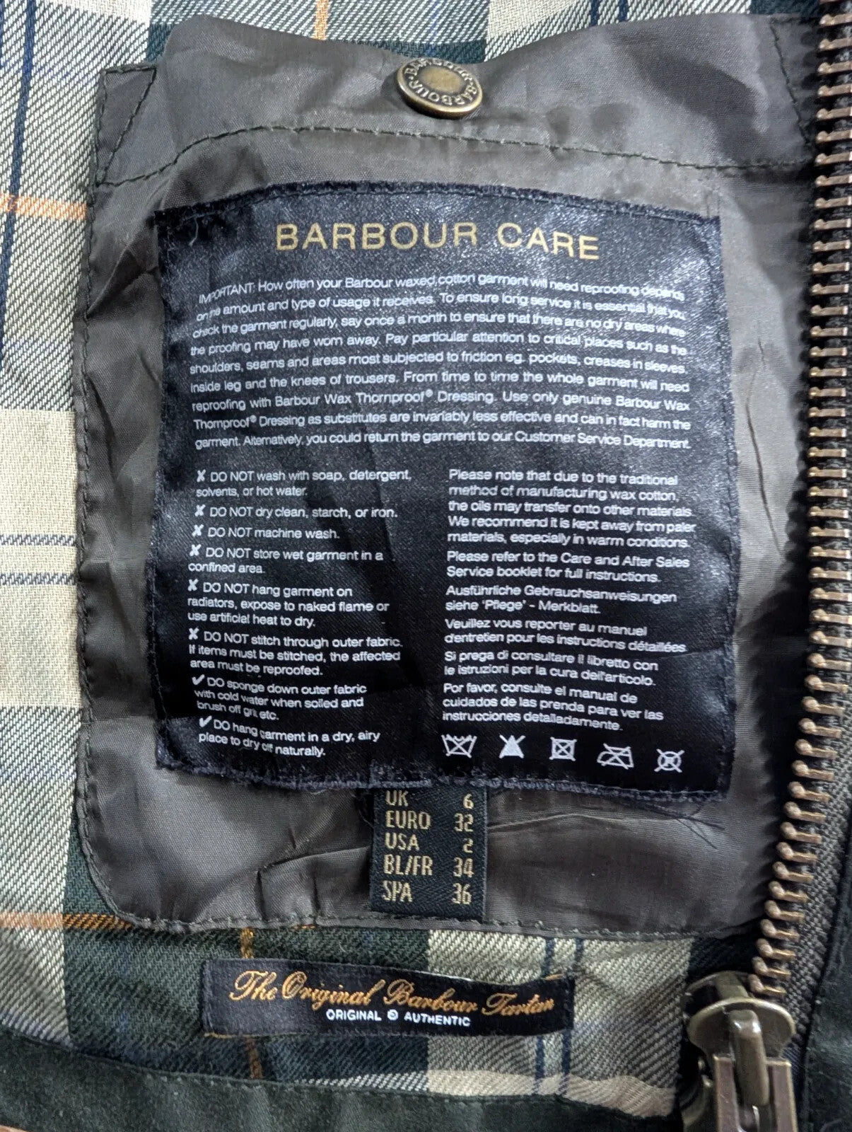 Barbour Cropped Border Jacket Womens UK6 Dark Green Waxed Cotton Corduroy Collar