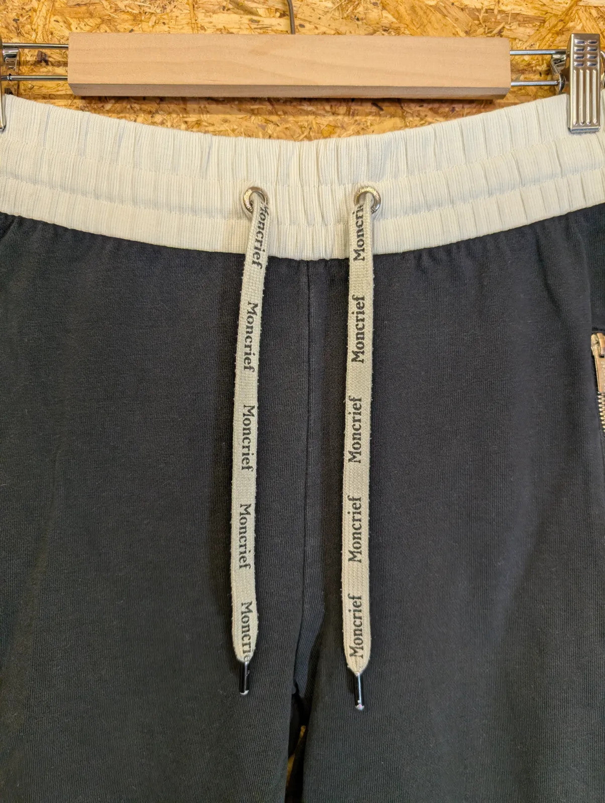 Moncrief London Joggers W32 W34 Black White Cotton Stripe Logo Zip Pocket Cuffed