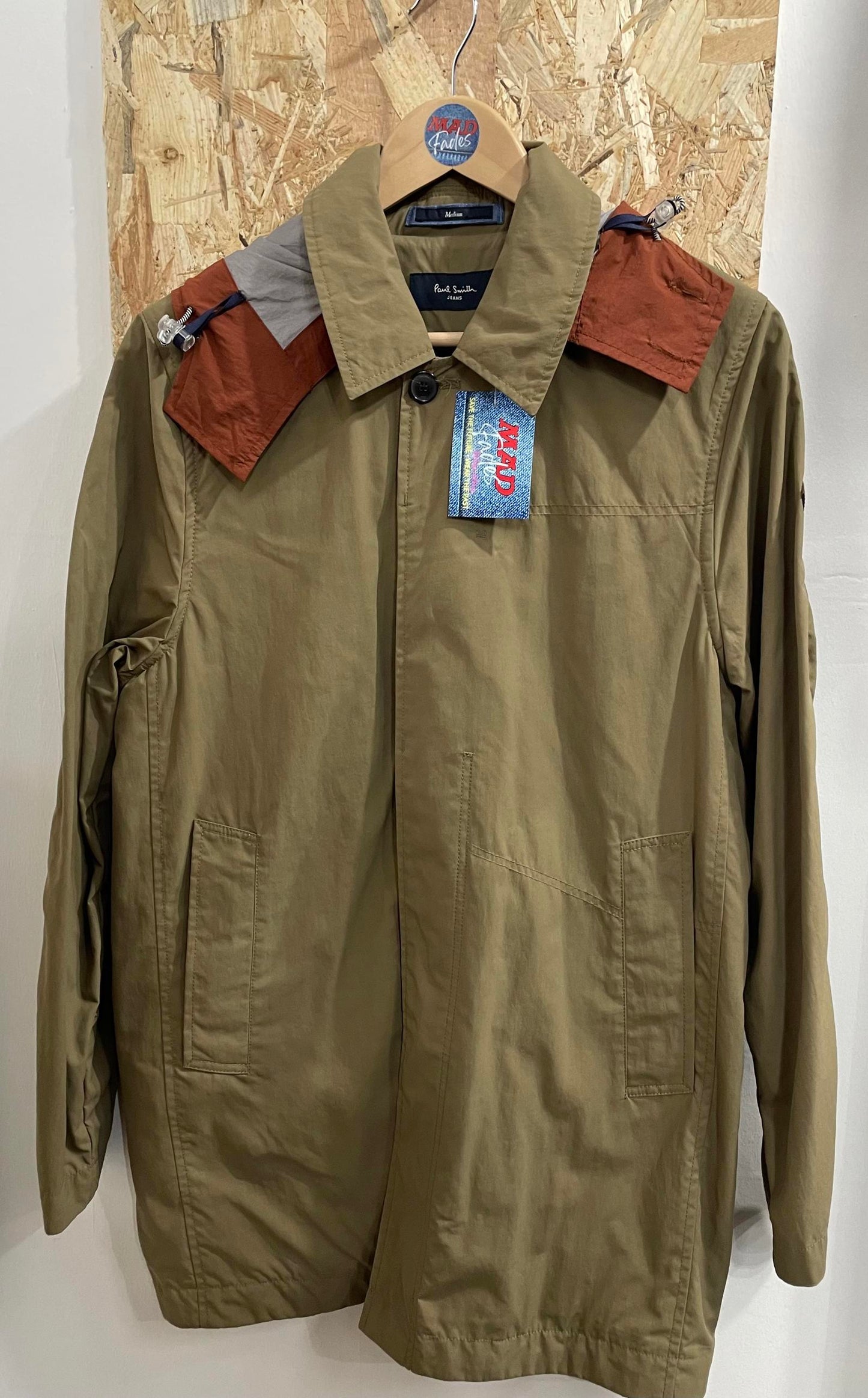 Paul Smith Jacket Mens Medium Two-Tone Pack Away Parka Jacket Khaki Green Orange