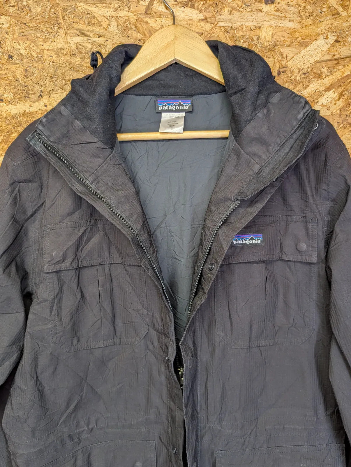 Patagonia H2no Eco Waterproof Jacket Black Mens Small Ripstop Hood Utility Parka