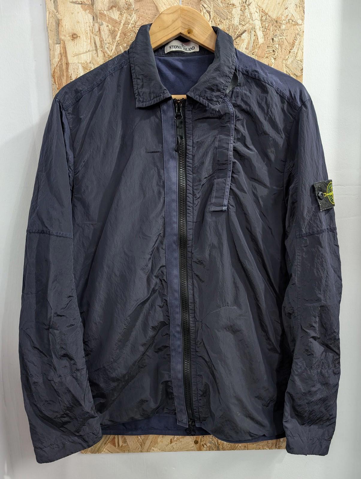 Stone Island 18 Overshirt Jacket Medium Men Metal Navy Blue Lined Full Zip Nylon