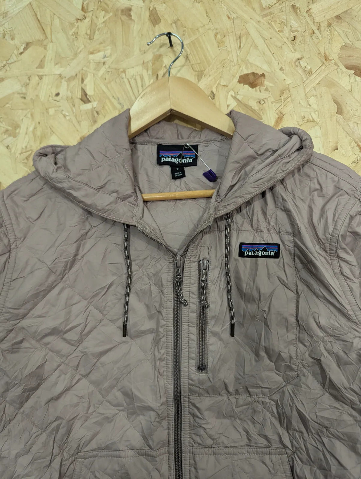 Patagonia Diamond Quilted Bomber Hoody Jacket Womens Small Pink Hooded Padded