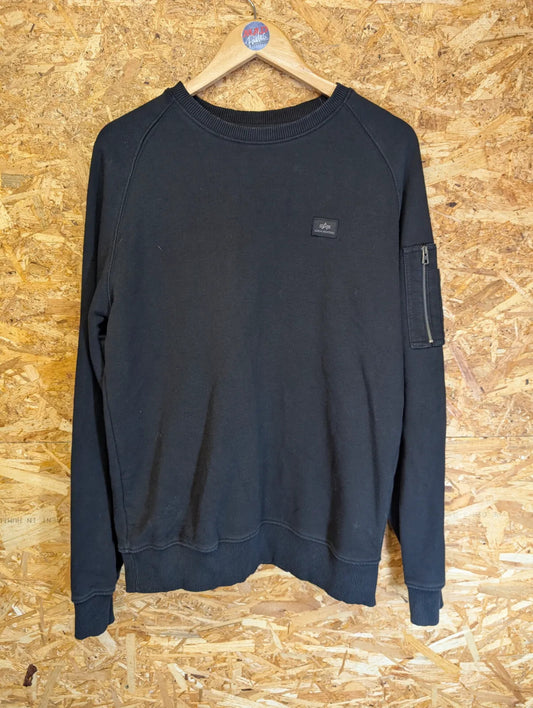 Alpha Industries Crewneck Sweatshirt Mens Black Cotton Logo Pullover Zip Pocket