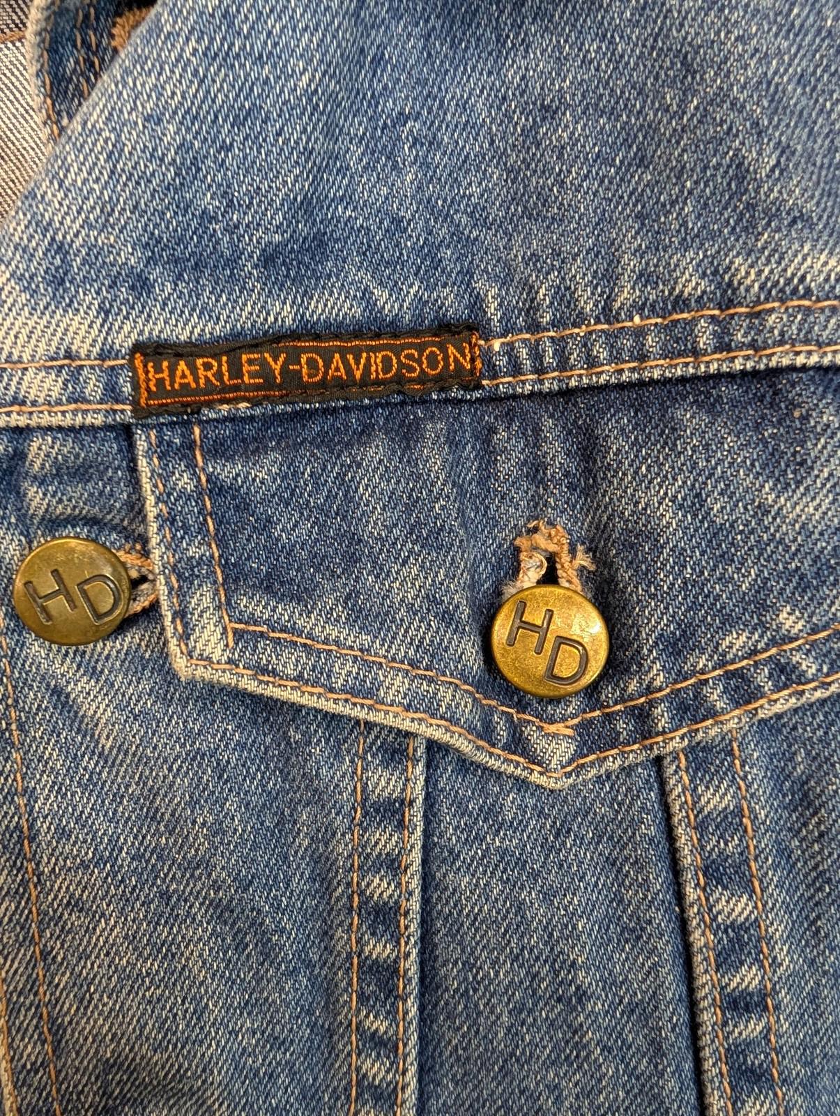Harley Davidson Denim Jacket Boys Age 7-8 Vintage 90s Graphic Blue Cotton