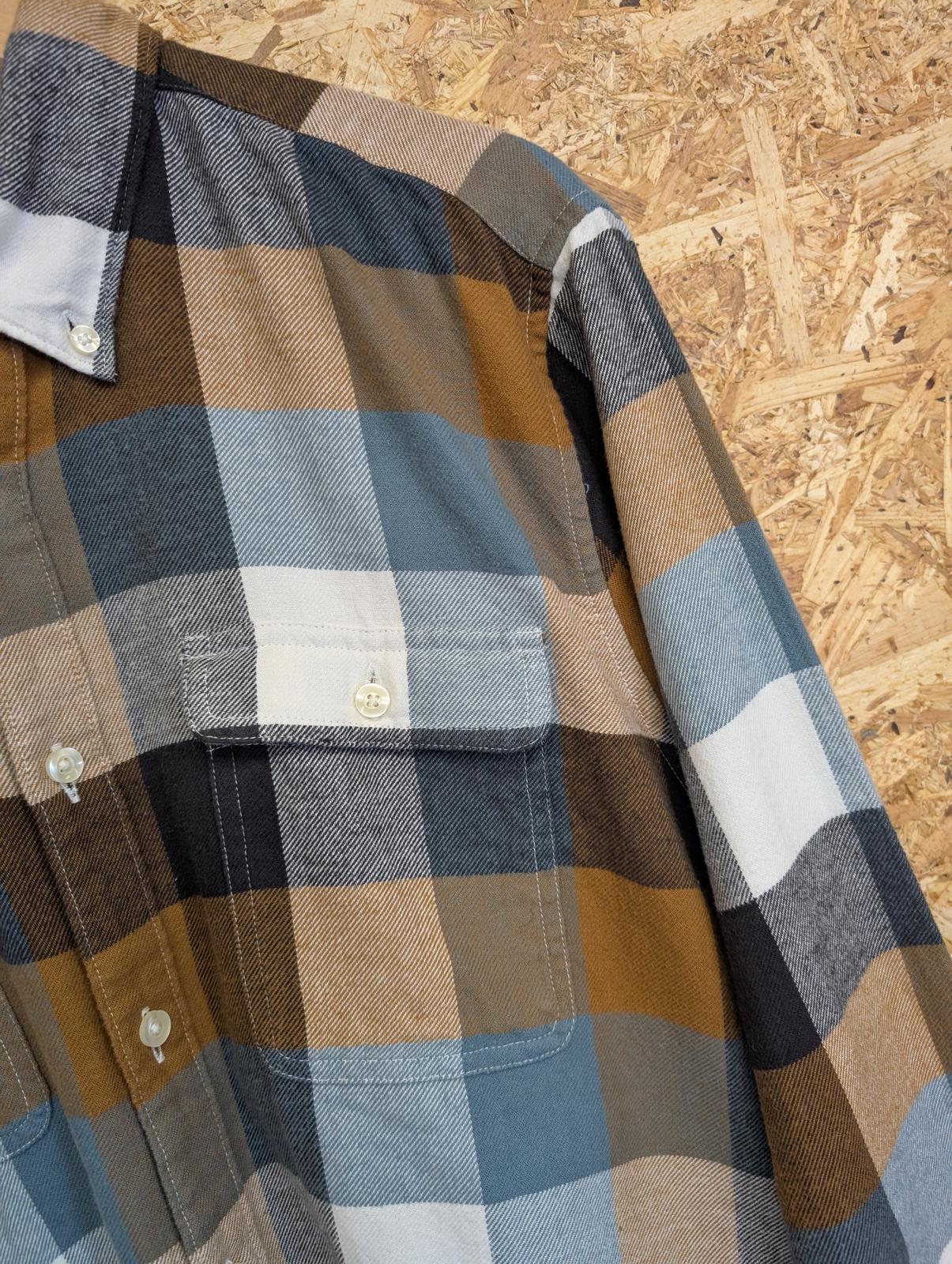 Barbour International Steve McQueen Shirt Large 42 Long Sleeve Green Brown Check