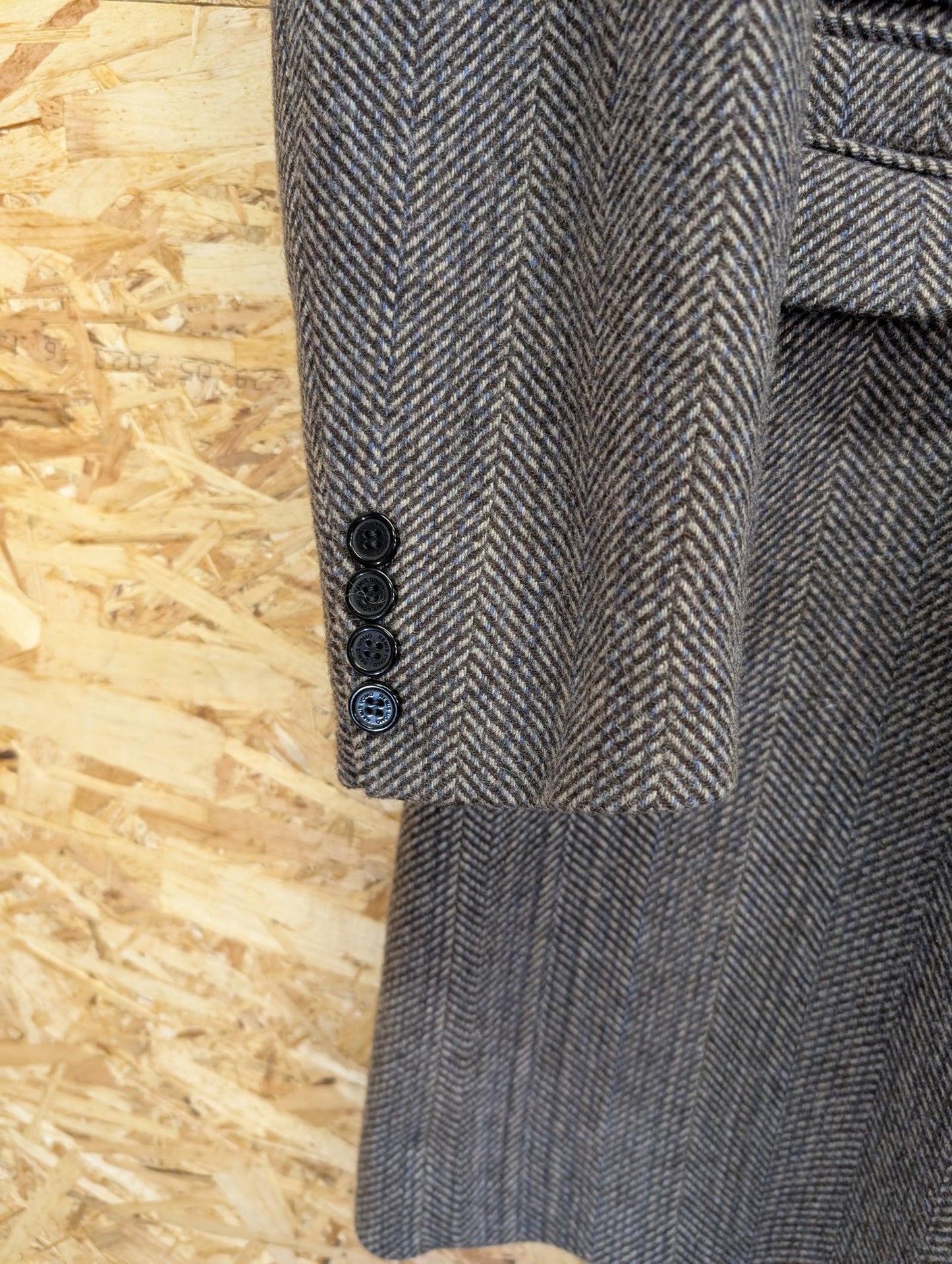 Remus Uomo Coat Mens Size 42 Large Tweed Wool Brown Blue Beige Military