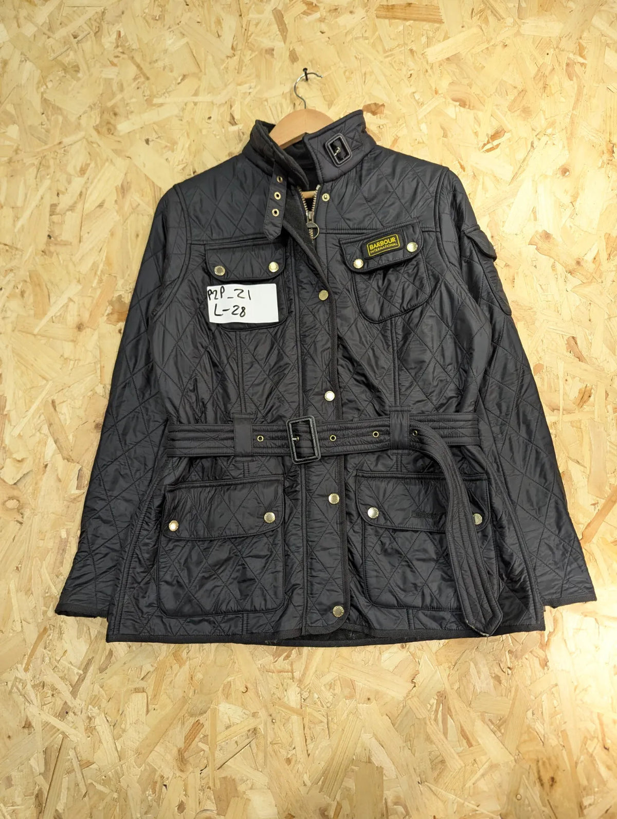 Barbour International Quilted Jacket Womens UK16 Black Polar Insulated Fleece