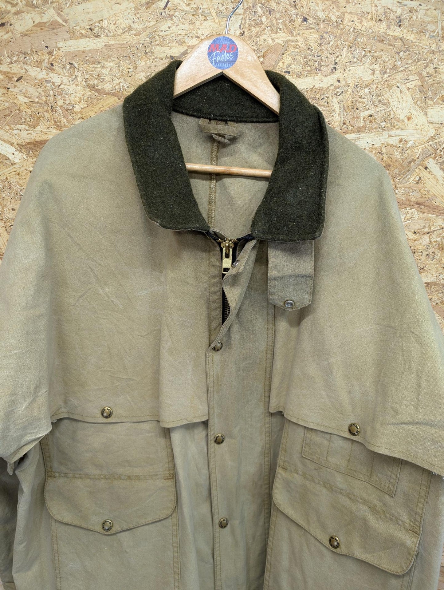 Filson Style Shelter 461n Waxed Packer Tin Cloth Jacket Green Coat Made USA 2XL