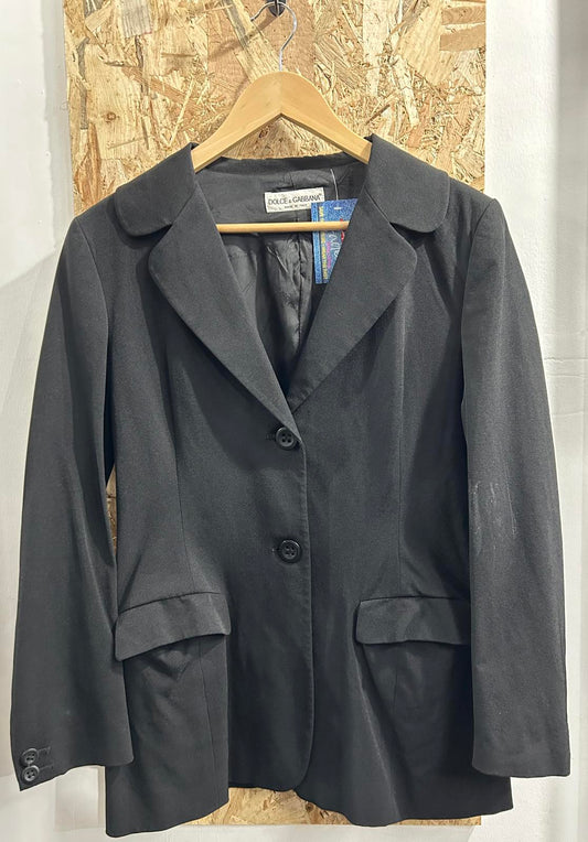 Dolce Gabbana Blazer Jacket Size 10-12 Designer Black Vintage Y2K Made Italy D&G