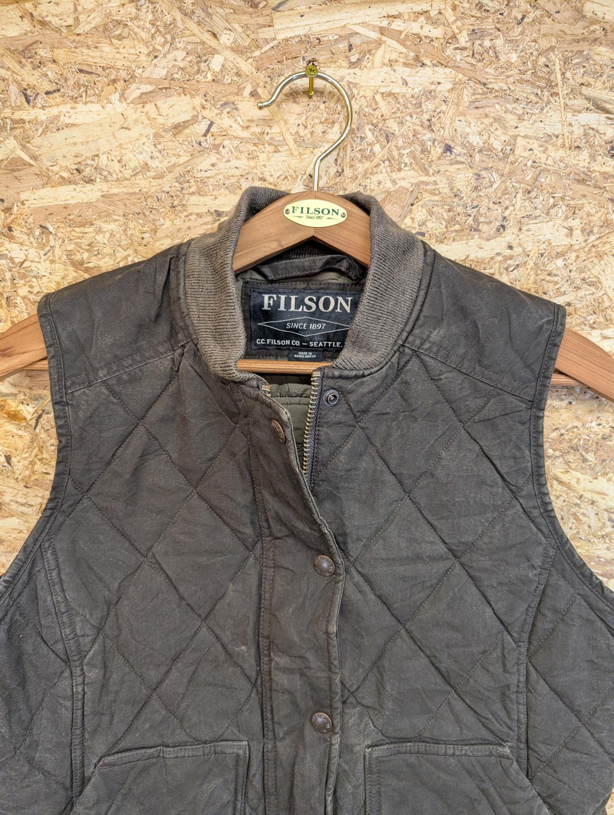 Filson Quilted Vest Brown Womens Medium Padded Tin Cloth Oiled Gilet Body Warmer