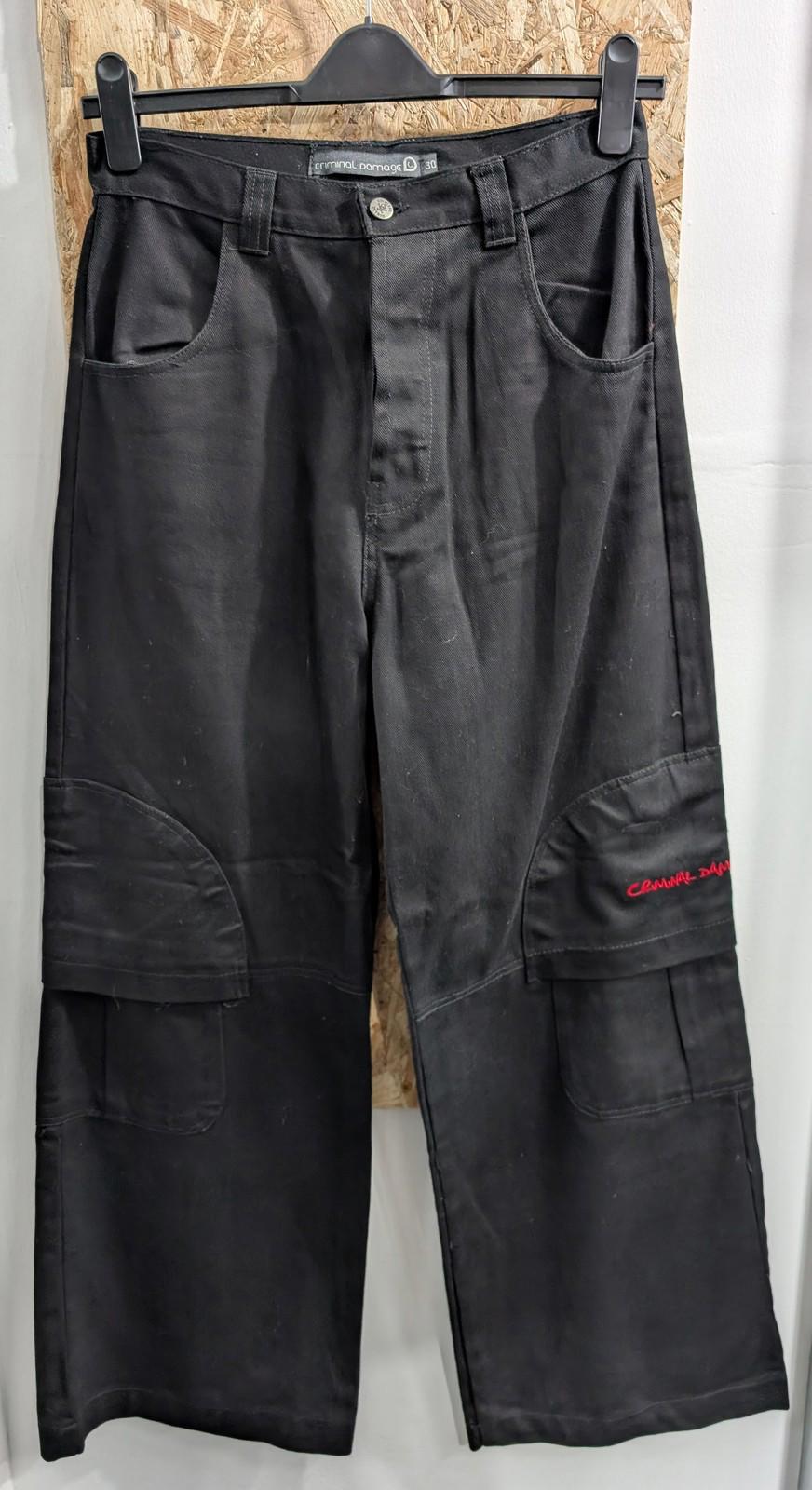 Criminal Damage Size W30 L32 Board Wear Trousers Cargo Black Baggy Wide Goth Y2K
