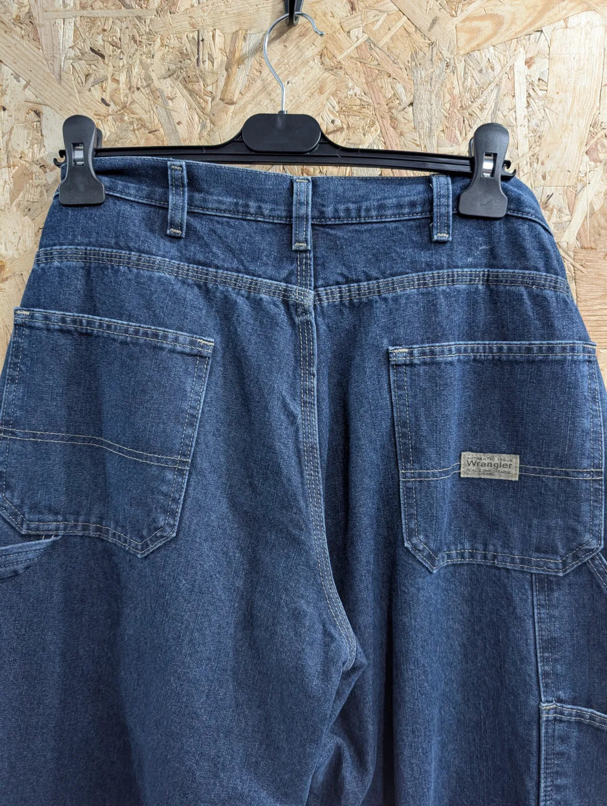 Wrangler Cargo Jeans Mens W34 L32 Blue Denim Workwear Carpenter Fleece Lined