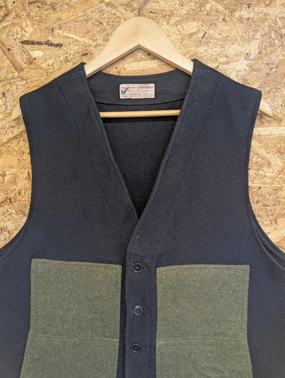 Filson Mackinaw Vest XL 44 Navy Blue Green Wool USA Waistcoat Gilet Body Warmer