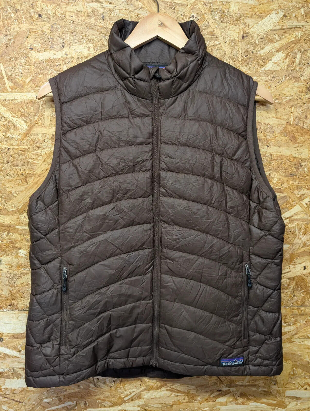 Patagonia Down Sweater Vest Womens Large Brown Full Zip Quilted Puffer Gilet