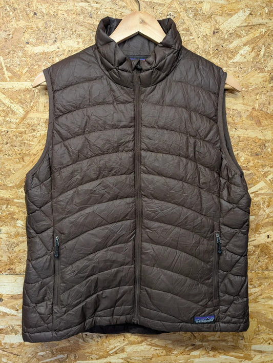 Patagonia Down Sweater Vest Womens Large Brown Full Zip Quilted Puffer Gilet