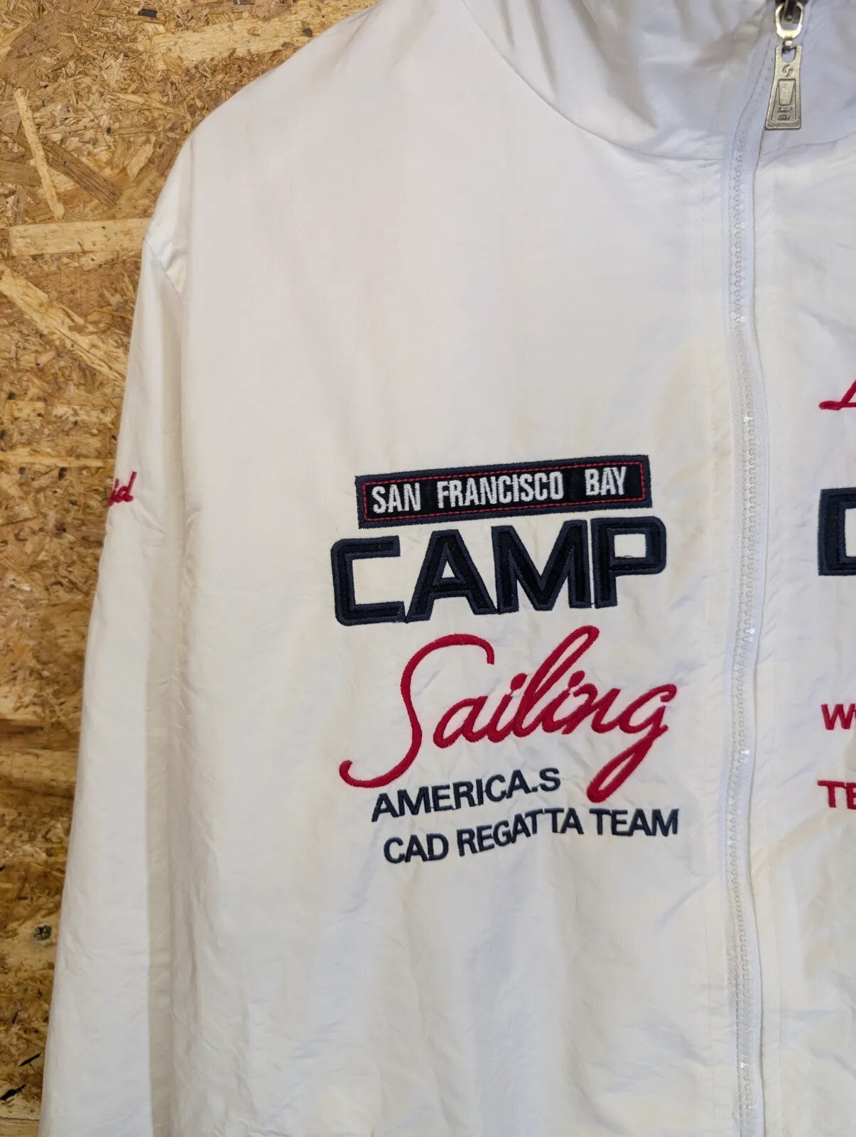 Camp David Bomber Jacket Mens XXL White Cotton Embroidered Graphic Full Zip Mesh