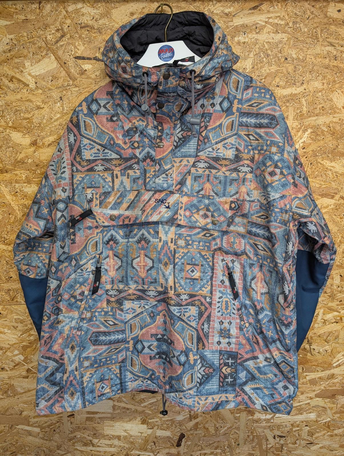 SNC Sport Neige Ski Jacket Small Men Geometric Aztec Hoodie Vintage 90s