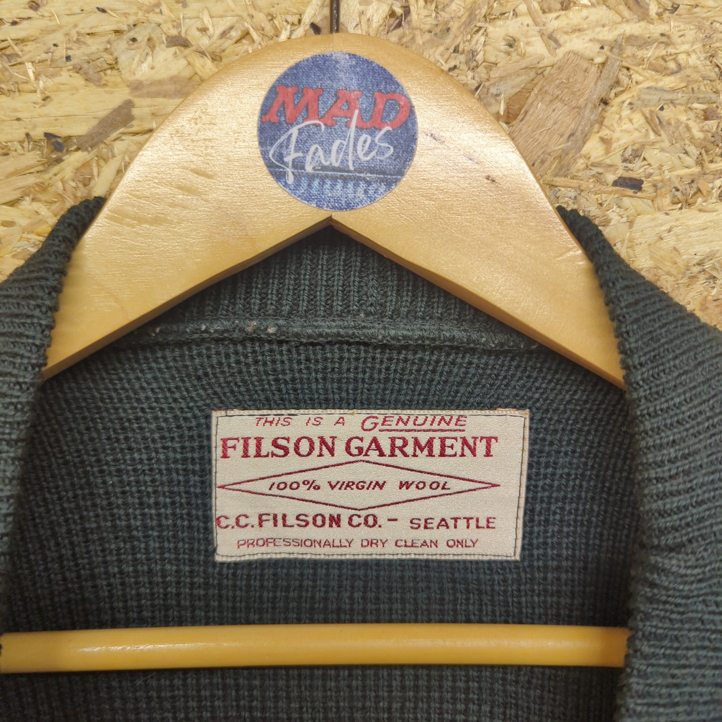 Filson Khaki 100% Wool Heavy Duty Crew Neck Jumper Guide Sweater USA Made XL