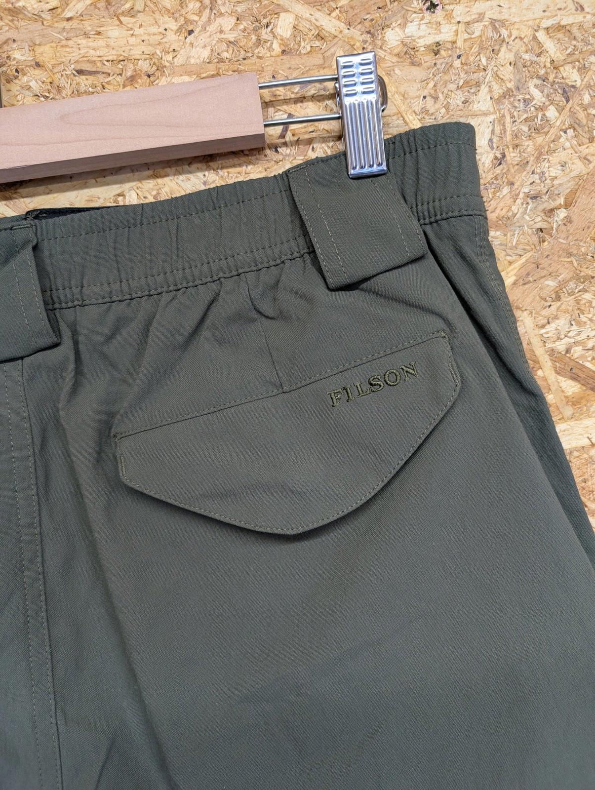 Filson Outdoorsman Shorts Medium 32 34 Cargo Elastic Waist Evergreen Khaki
