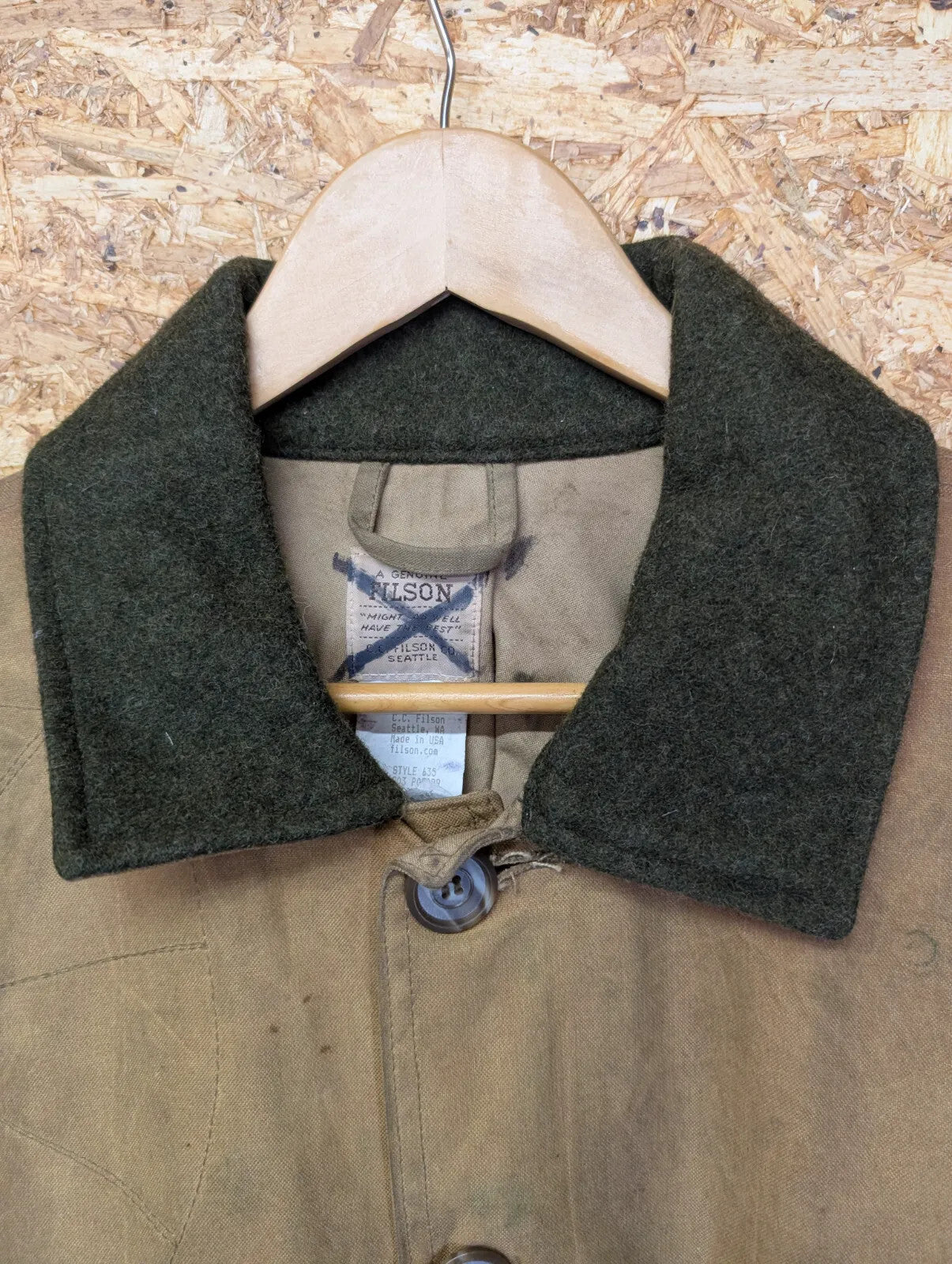 Filson Tin Cloth Waterfowl Upland Coat Mens Large Duck Brown USA Style 635 Wool