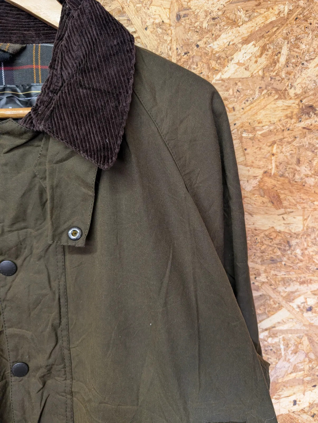 Barbour Classic Beaufort Wax Jacket Mens Large C44 Olive Green Cotton Tartan