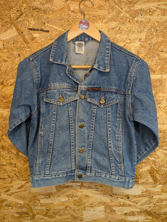 Harley Davidson Denim Jacket Boys Age 7-8 Vintage 90s Graphic Blue Cotton