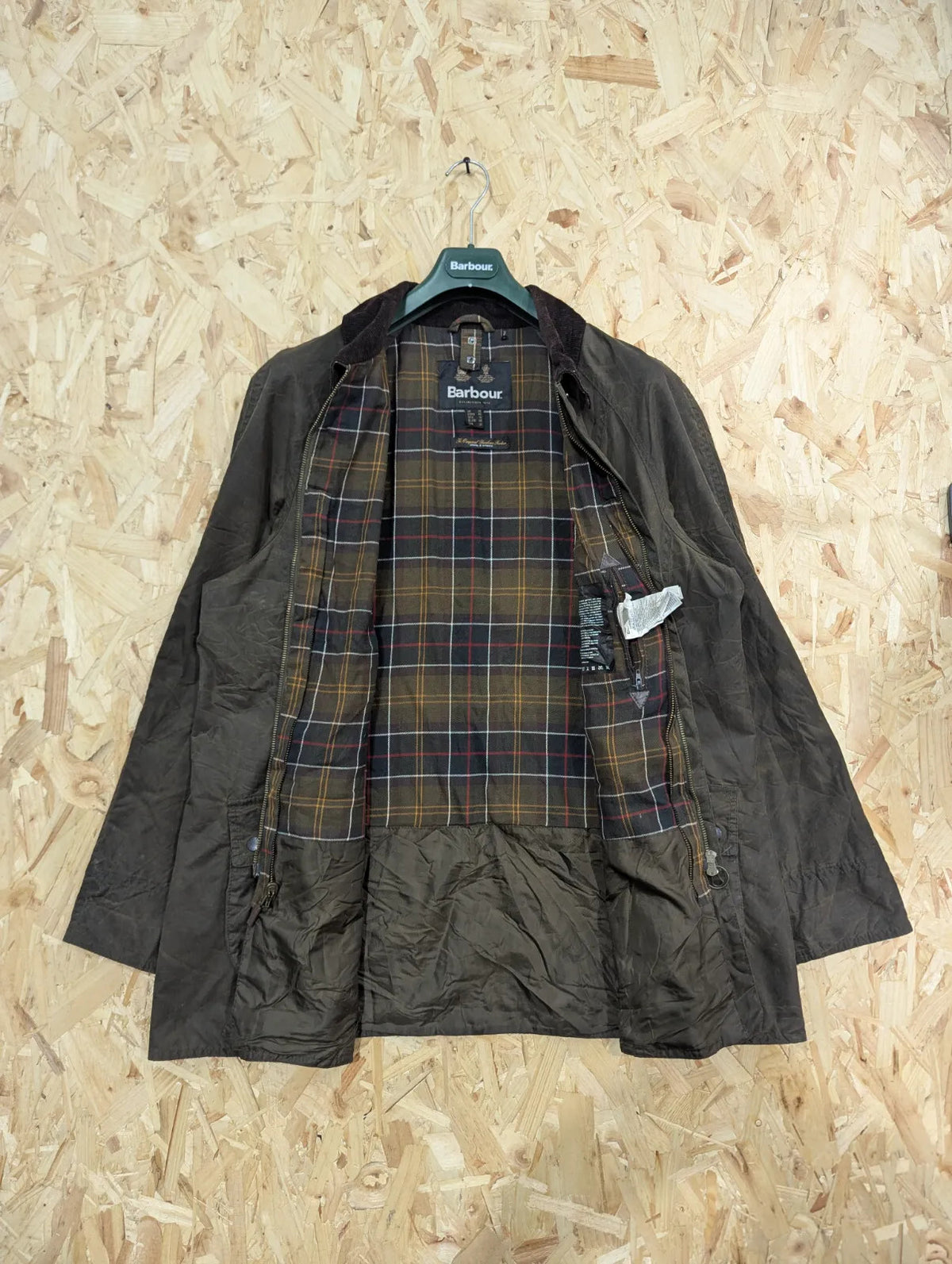 Barbour Beadnell Wax Jacket Womens UK20 Olive Green Tartan Liner Cord Collar