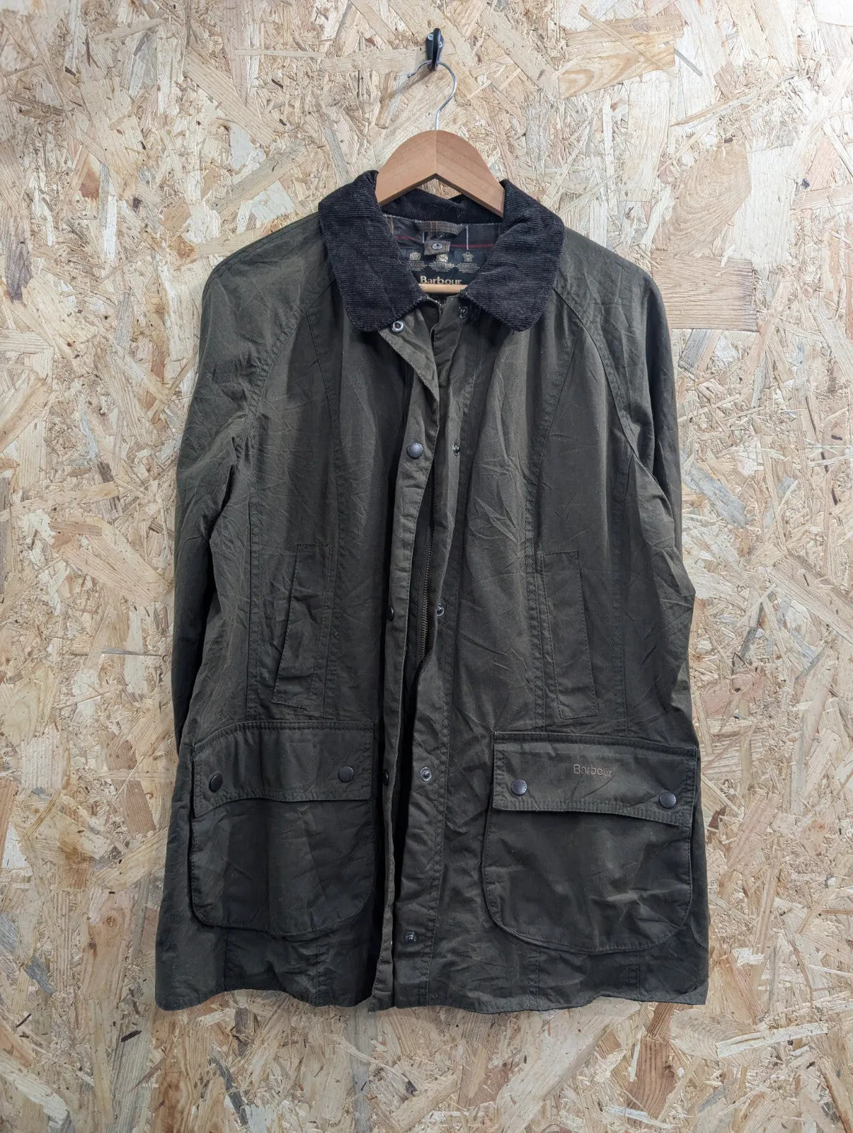 Barbour Classic Beadnell Wax Jacket Womens Size 16 Olive Green Waxed Cotton Full