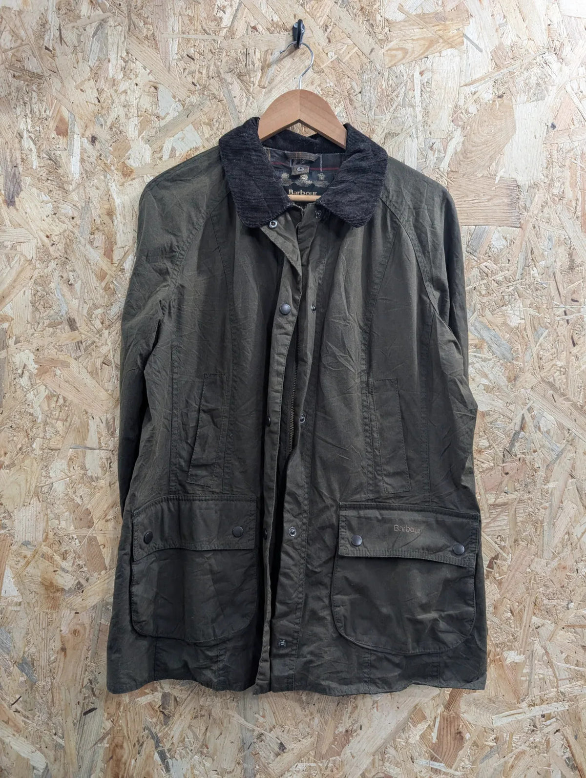 Barbour Classic Beadnell Wax Jacket Womens Size 16 Olive Green Waxed Cotton Full