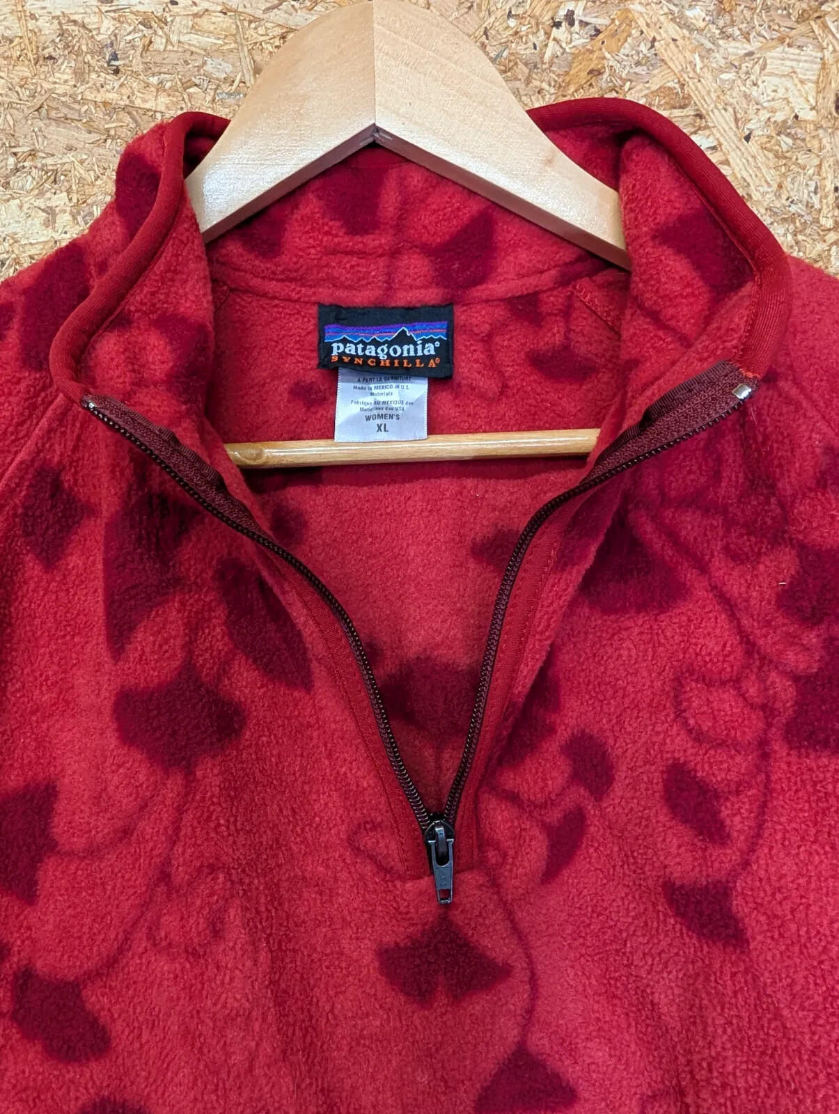 Patagonia Synchilla Fleece Womens XL Red Floral 1/4 Zip Pullover Snap-T Vintage