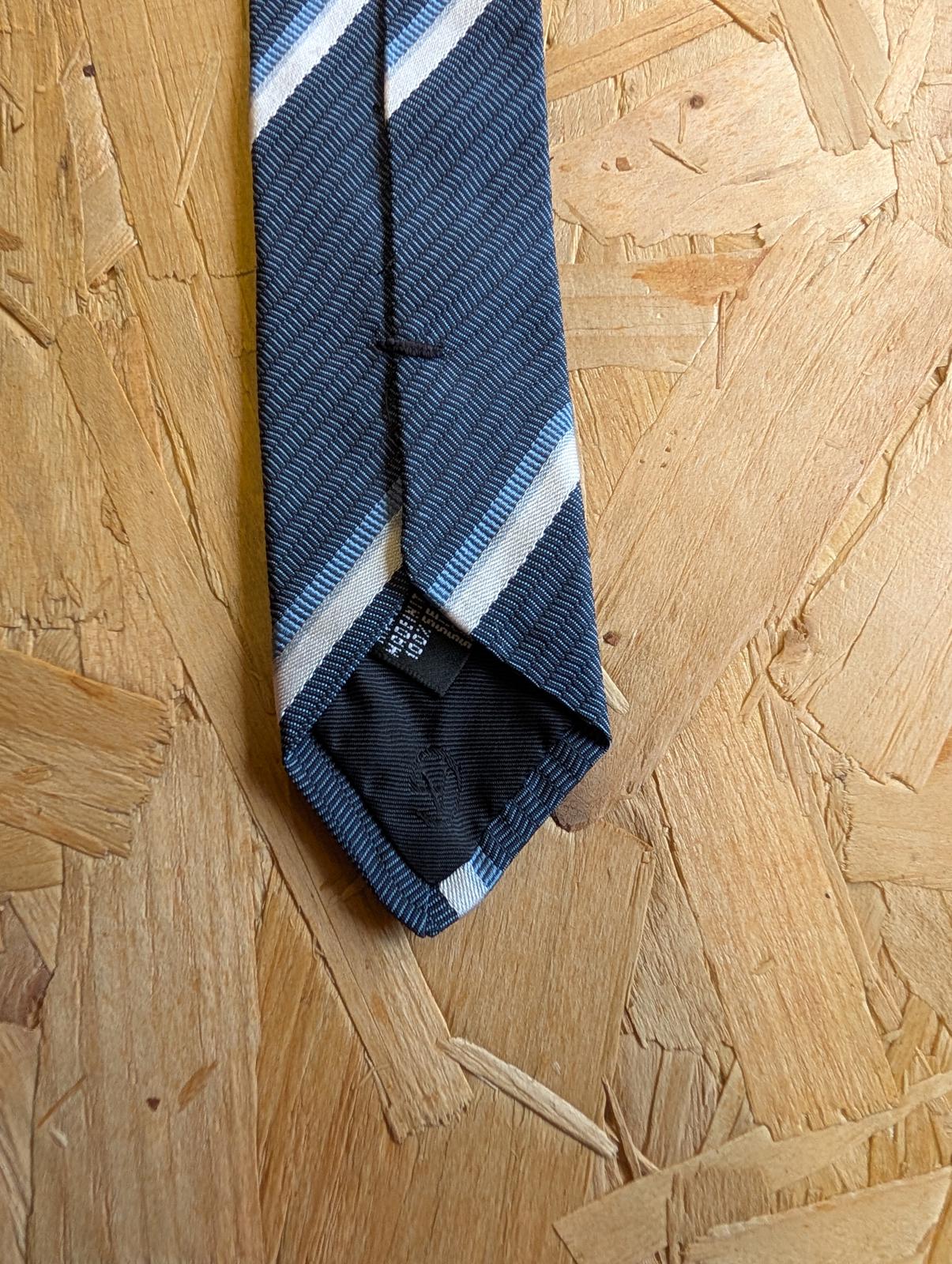 Georgio Armani Silk Tie 58" 147cm Made In Italy Blue Silver Diagonal Pattern