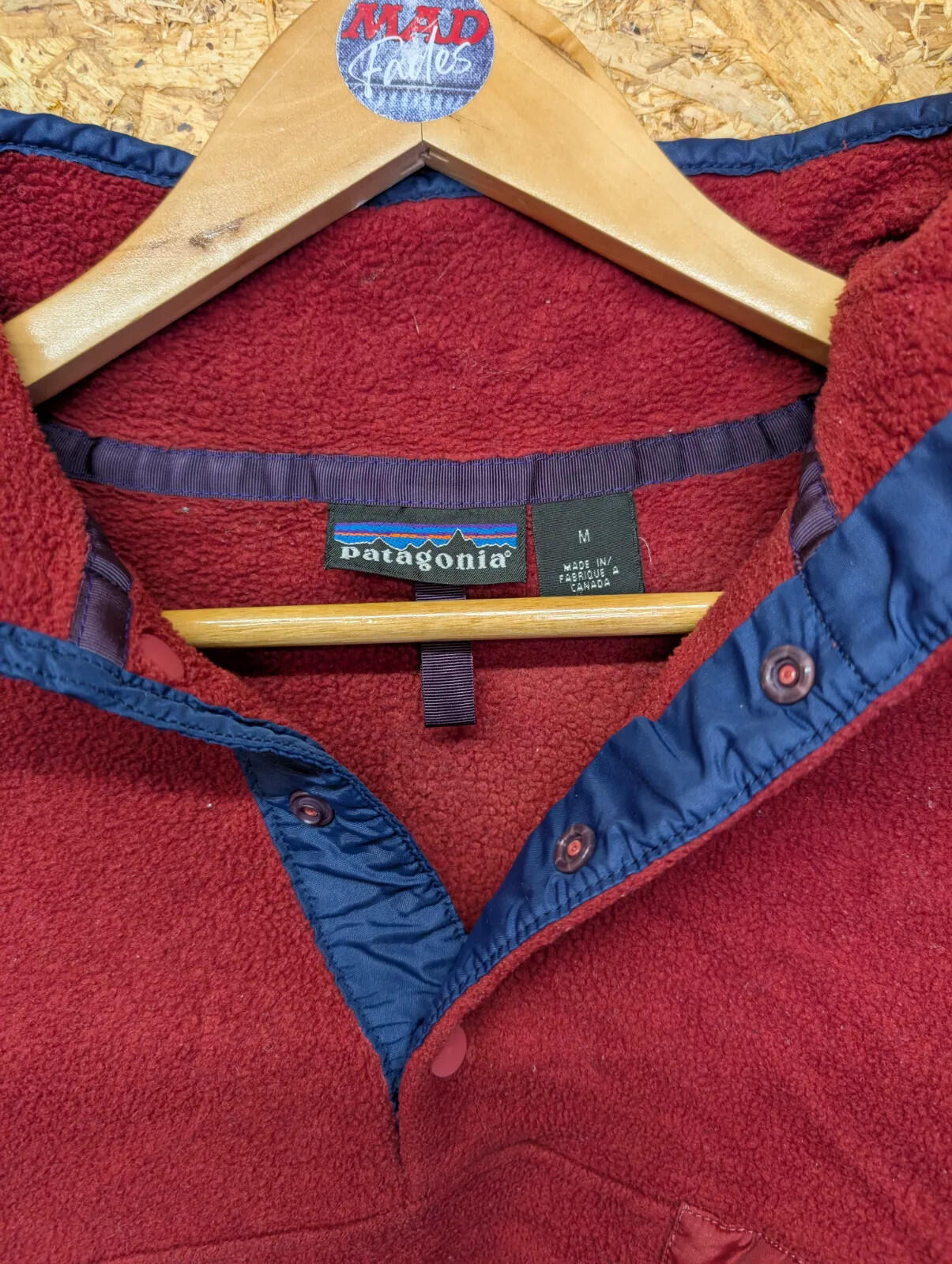 Vintage Patagonia Fleece Mens Medium Burgundy Fleece Snap-T Pullover Canada 90s