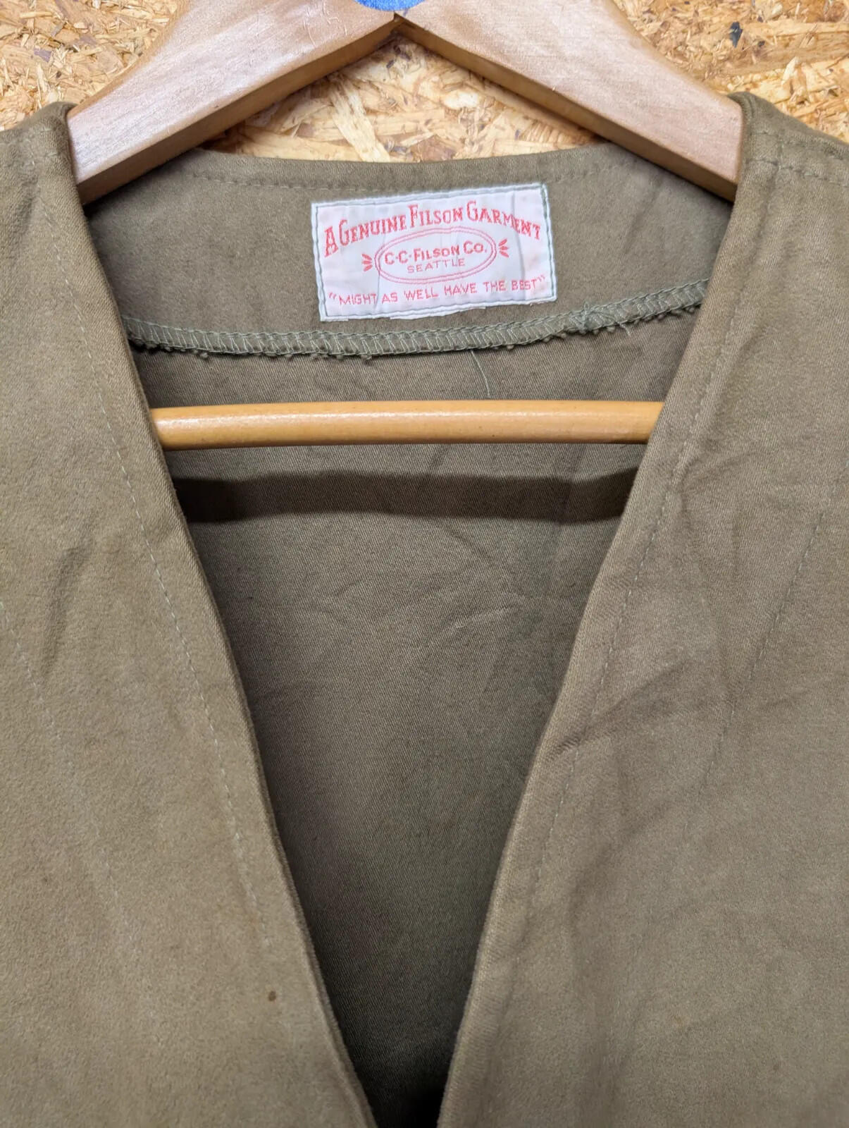 Filson Moleskin Vest Mens Large Khaki Cotton Waistcoat Gilet Body Warmer USA