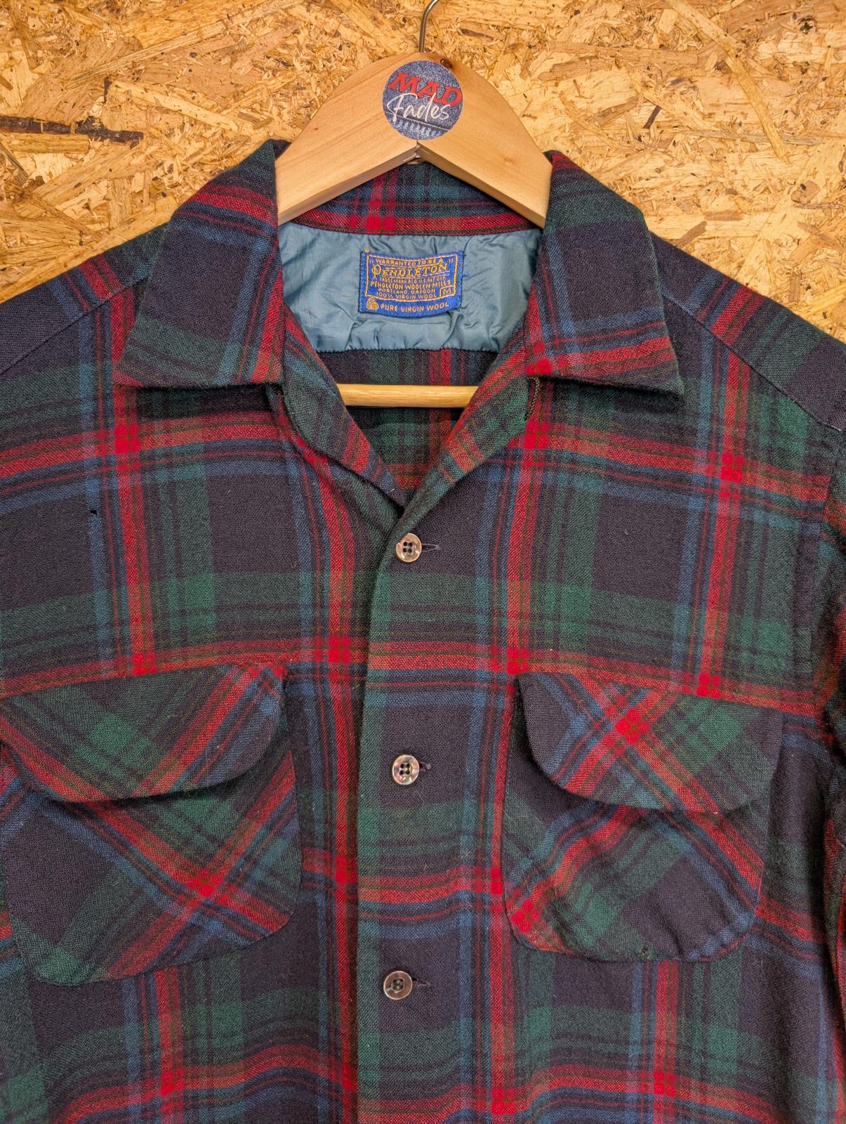 Pendleton Lodge Shirt Medium Red Green Navy Tartan Check Plaid Wool Vintage