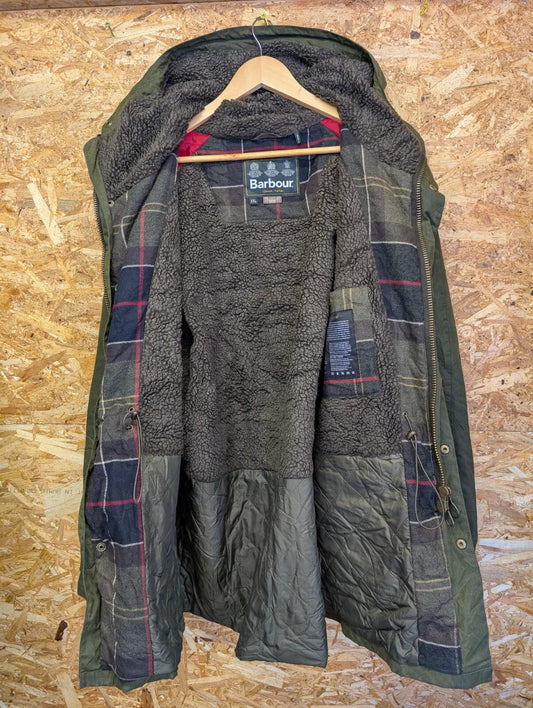 Barbour Brindle Hooded Jacket Men XXL Green Waxed Cotton Zip Fleece Parka Olive