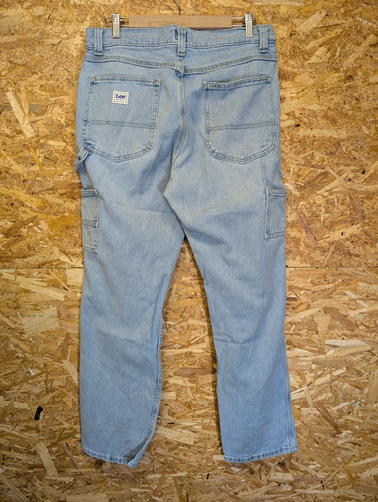 Vintage Lee Carpenter Jeans Men W32 L32 Light Blue Wash Denim Workwear Cargo 90s