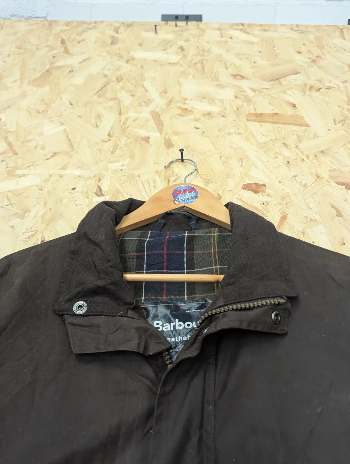 Barbour Trapper Wax Jacket Mens Large Brown Cotton Tartan Lined Breathable