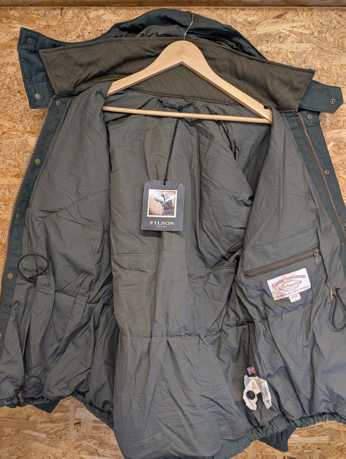 Filson Ranger Insulated Field Jacket Large Men Hooded Green Dry Wax Primaloft