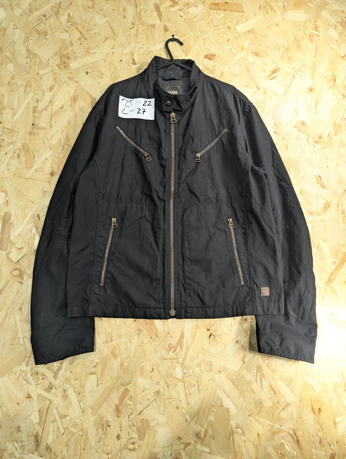 Vintage Hugo Boss Orange Bomber Jacket Mens Black Medium Collar Lightweight Y2K