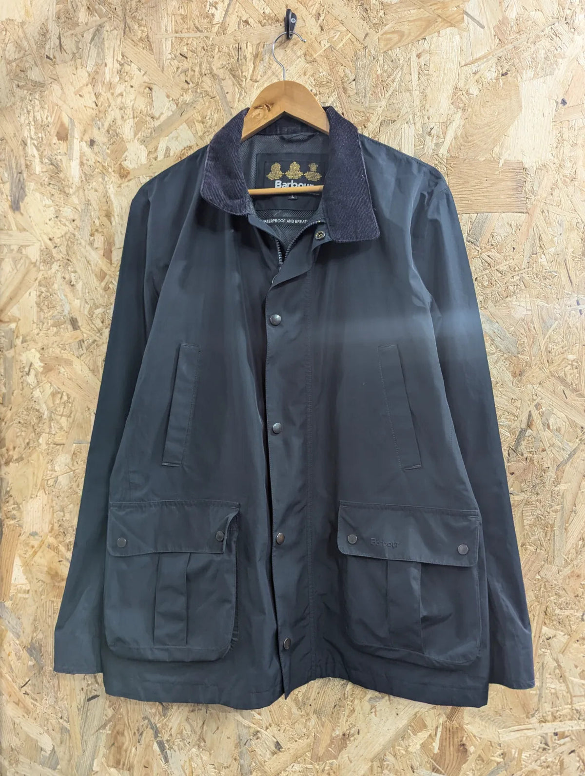 Barbour Severn Rain Jacket Mens Large Navy Blue Waterproof Breathable Anorak