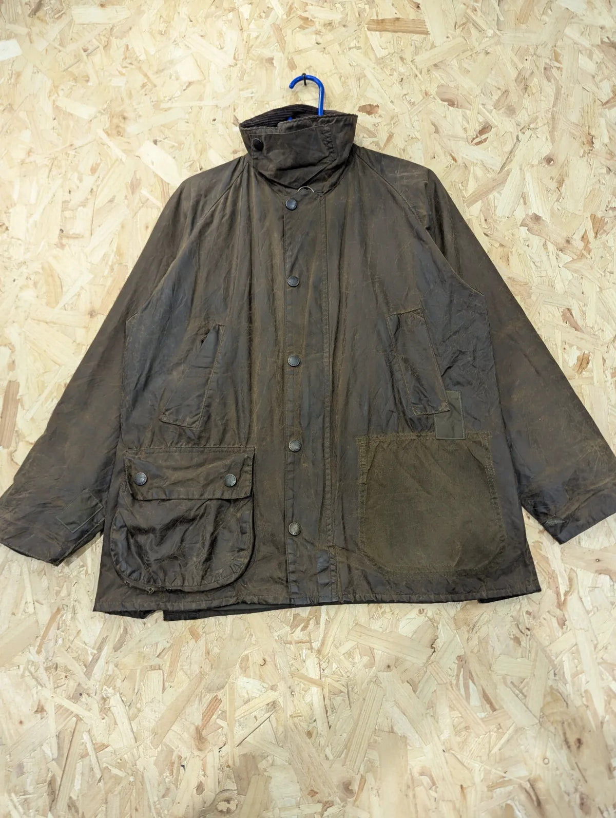 Barbour Field Jacket Men Medium Rustic Brown Waxed Cotton Tartan Corduroy Collar
