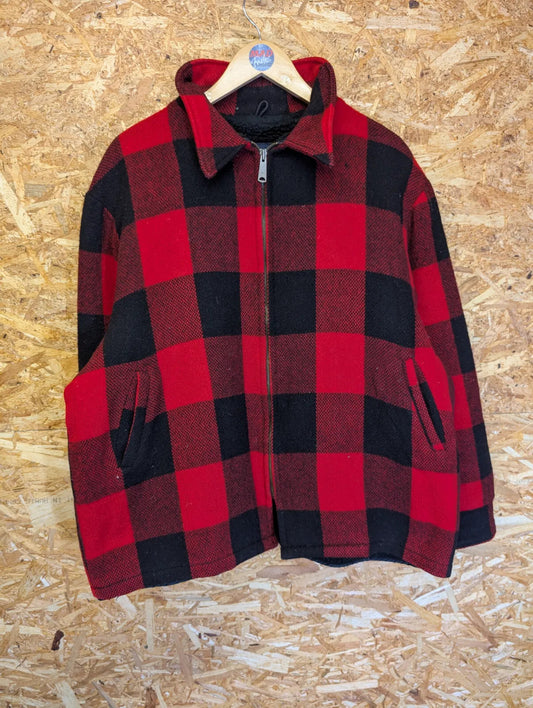 Woolrich Buffalo Jacket Mens XXL Red Black Plaid Check Sherpa Lined USA Made 70s