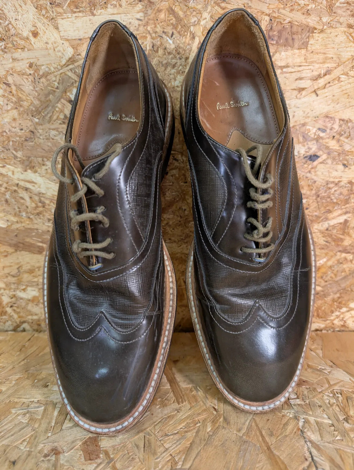 Paul Smith Derby Shoes Mens UK7 Brown Leather Brogue Chunky Sole Lace P106 Italy