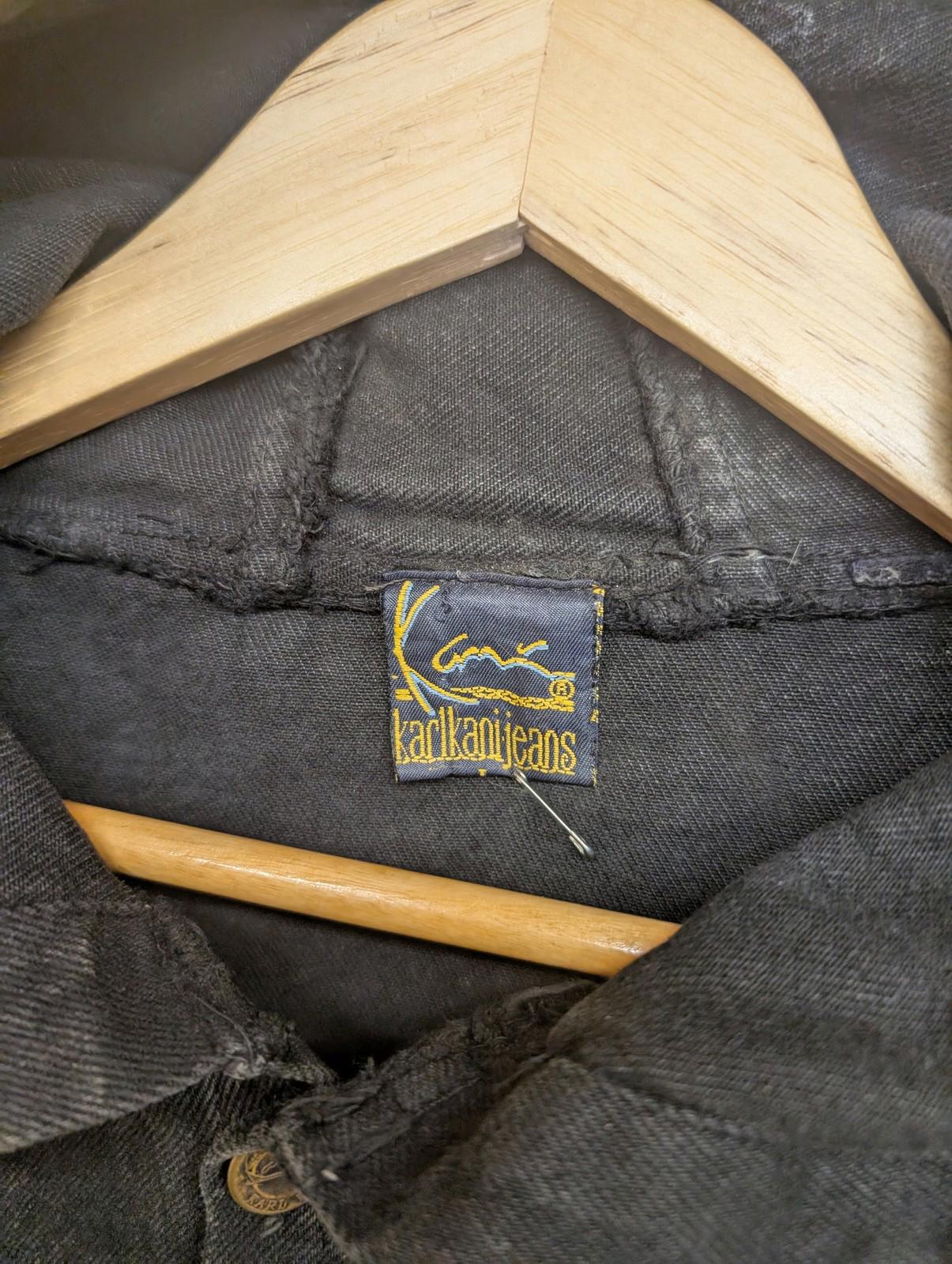 Karl Kani Denim Parka Jacket M Men Oversized Hooded Button-Up Vintage Black 90s