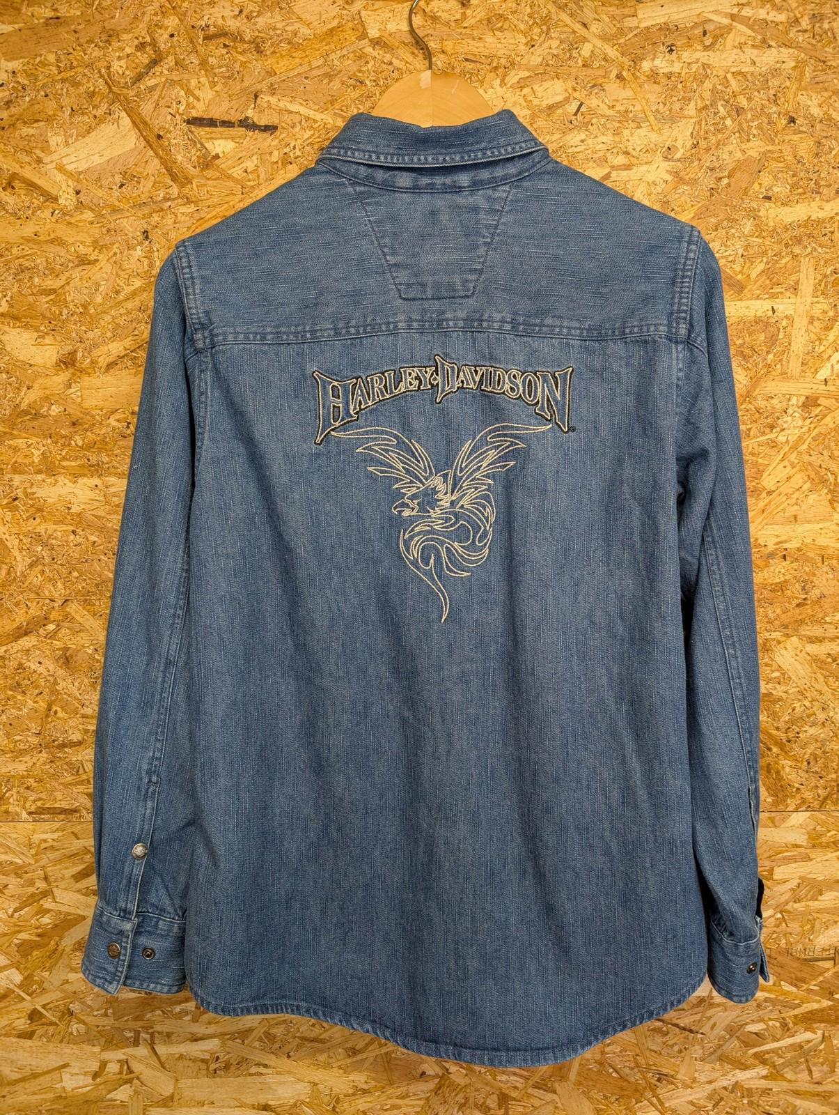 Harley Davidson Denim Shirt Medium Women Embroidered Blue Long Sleeve Button-Up