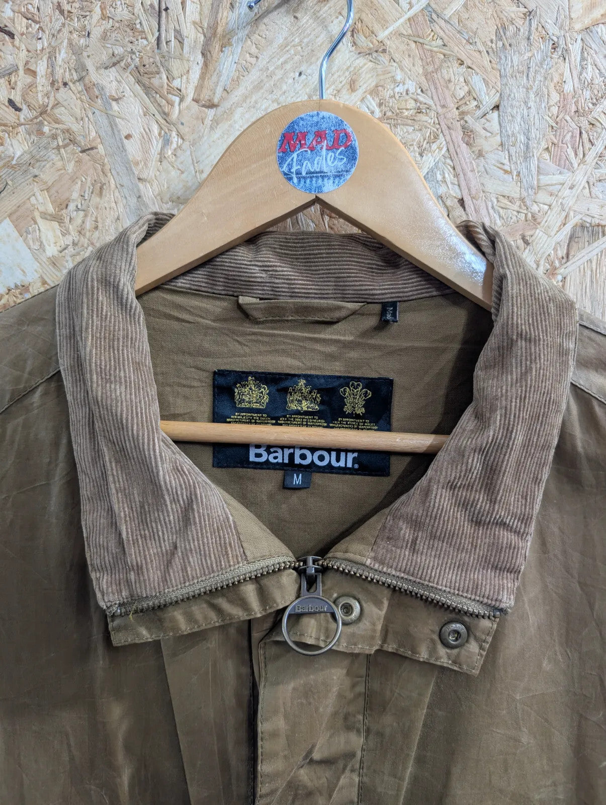 Barbour Islay Dry Wax Jacket Mens Medium Tan Brown Cotton Canvas Corduroy Collar