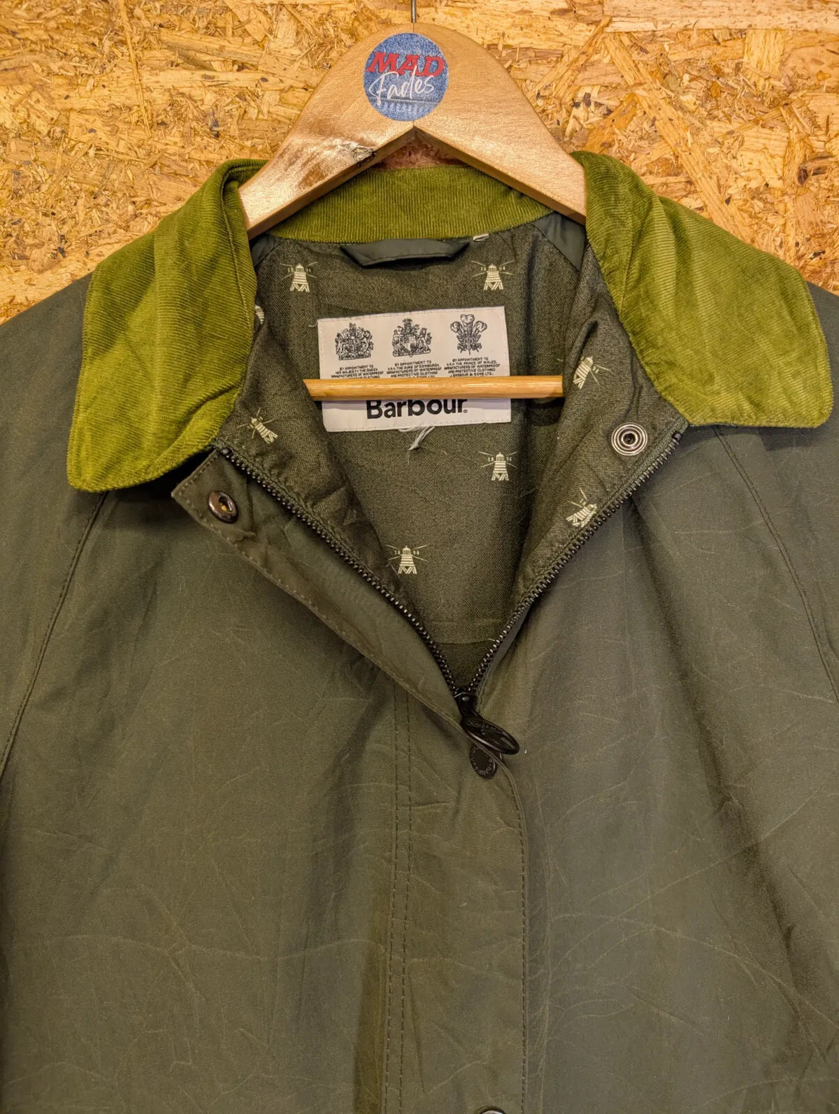 Barbour Clifftop Wax Jacket Womens UK14 Olive Green Cord Waterproof Cropped
